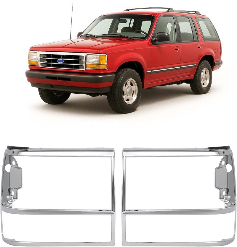 ALMULOO Pair Headlight Bezel Door Compatible with 1989-1994 Ford Bronco II/Explorer/Ranger GT/S Plus/S Plus Replacement for FO2513111 FO2512156 Chrome+Painted Silvery Left&Right - Image 1